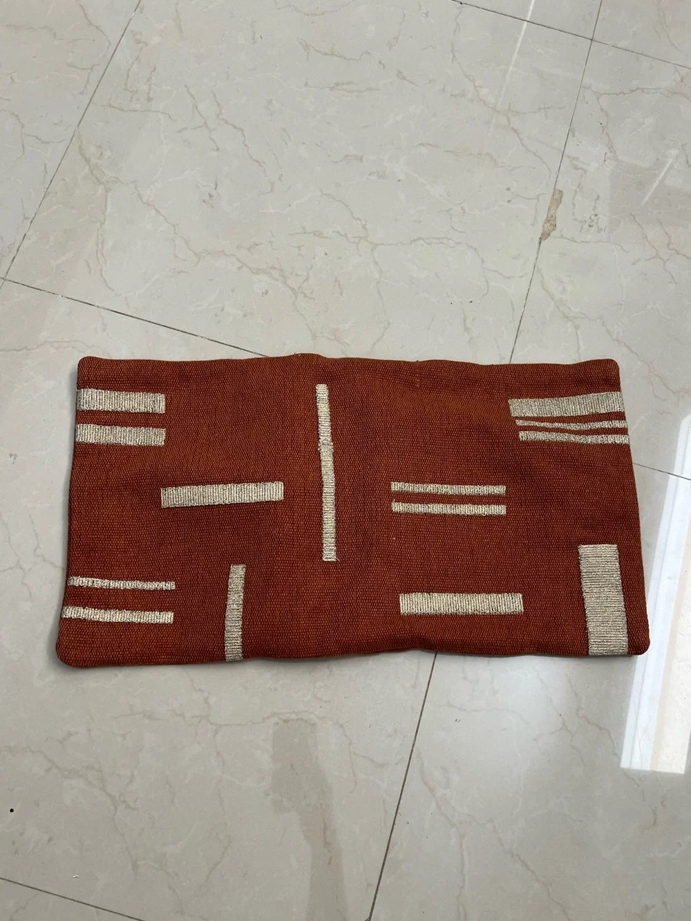 WEST ELM Embroidered Metallic Blocks Pillow Cover Geometric Accent Rust Gold